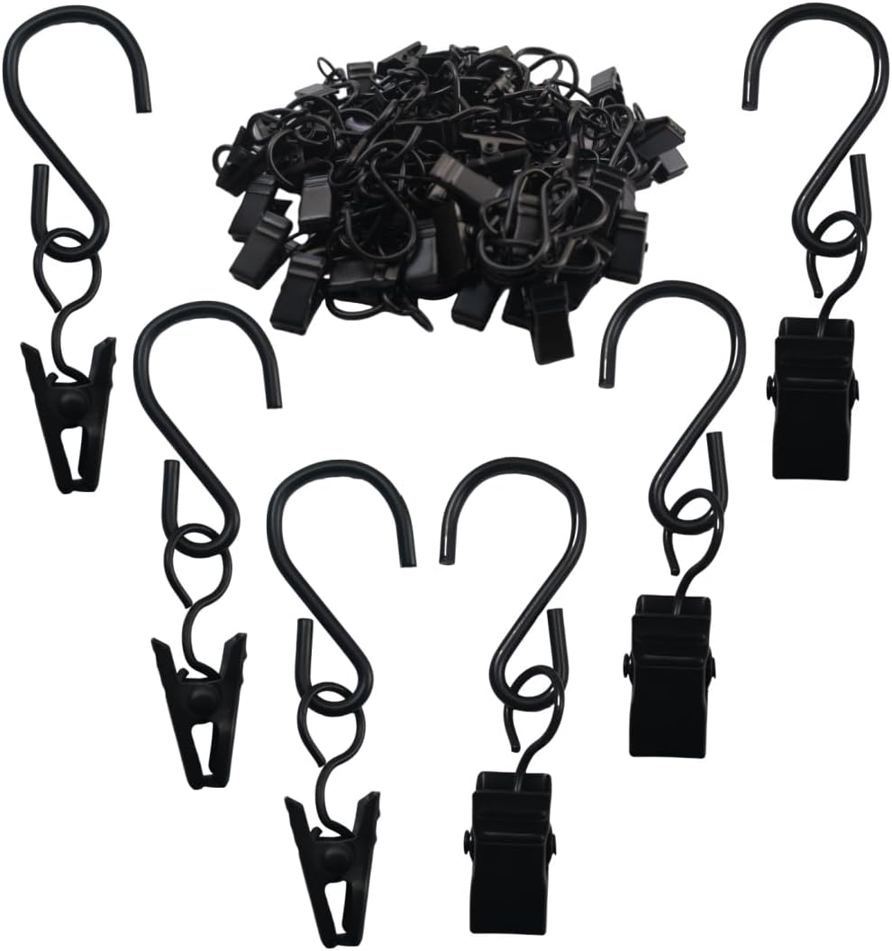 Skiennix Stainless Steel S Hooks | Versatile Curtain Clips for Hanging Lights & Decorations | 2.4 Inch, Black, 40 Pcs