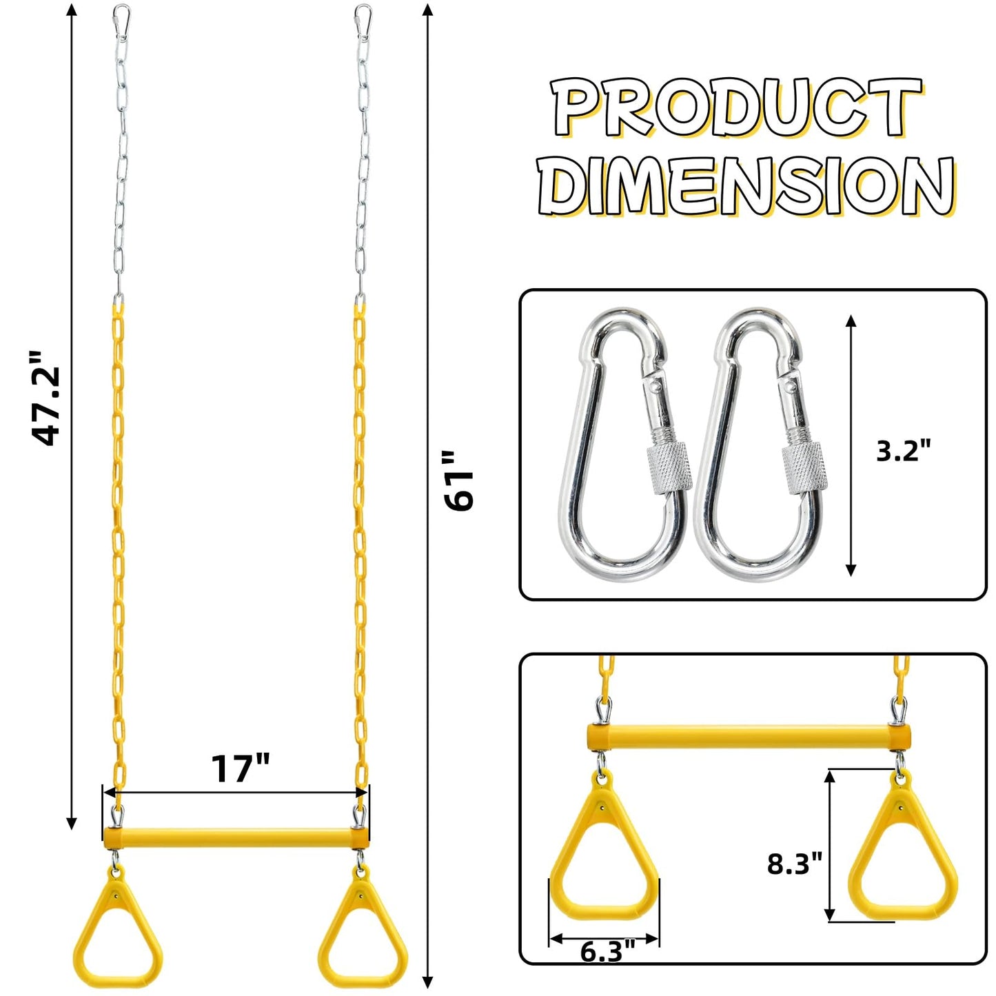 Covzoe Trapeze Swing Bar Rings, 17" Heavy Duty Plastic Coated Chains Swing Set Chain with Locking, Trapeze Monkey Bar Accessories for Home Gym, Strength Training, Fitness