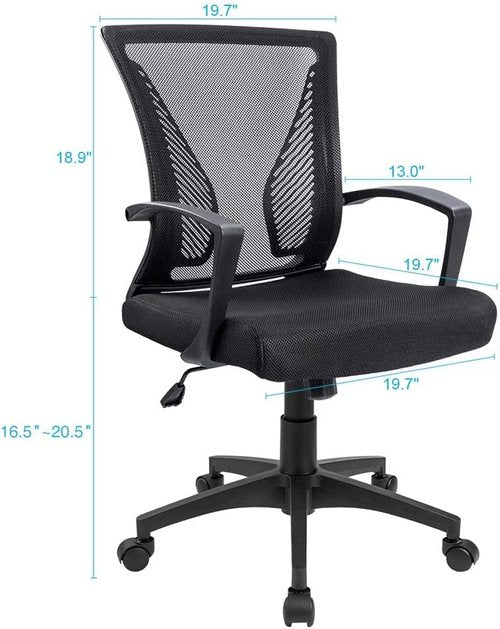 Furmax Ergonomic Office Chair - Mid Back Mesh Design with Lumbar Support & Armrests | Black