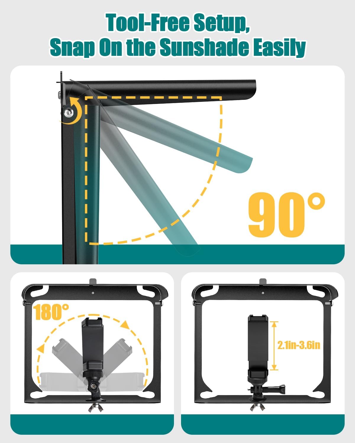 UBeesize Cell Phone Fence Mount with Foldable Shade, Game Changer Mounting Kit for iPhone, GoPro, Mevo Start, Tool-Free