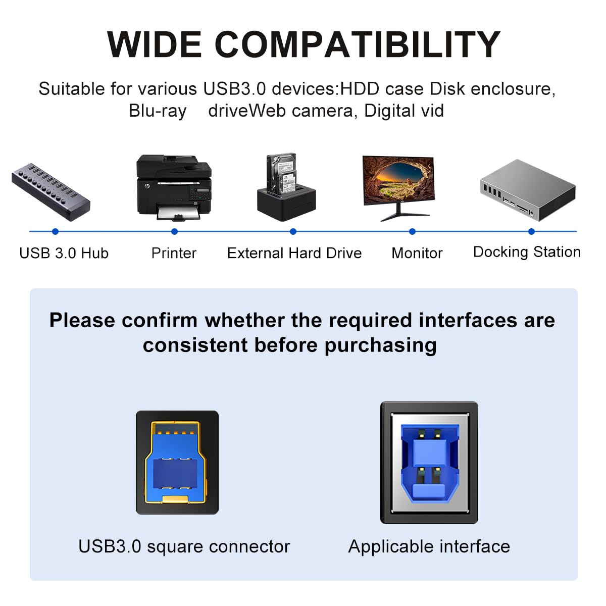Yeung Qee 3.0 3 3.0 (3ft) USB A to USB B Cable ft,Nylon Braided USB Cable Type A Male to B Male Printer Cable
