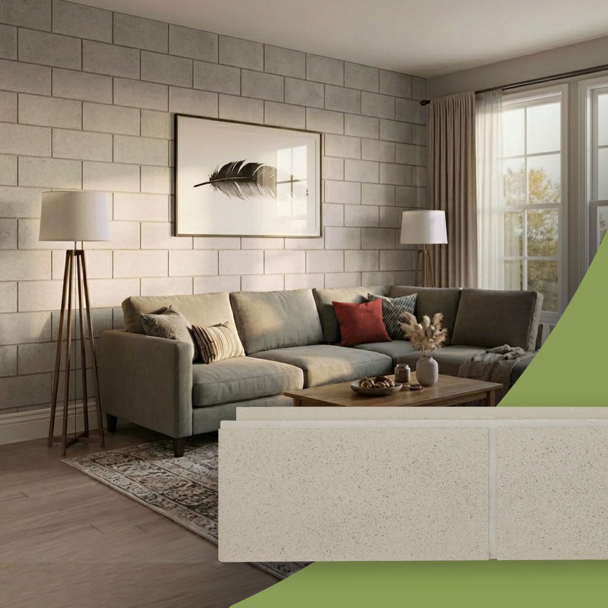 EverStone Smooth-Face Cinder Block Faux Concrete Panel, 81 1/4"W x 9"H x 1"D, Umber