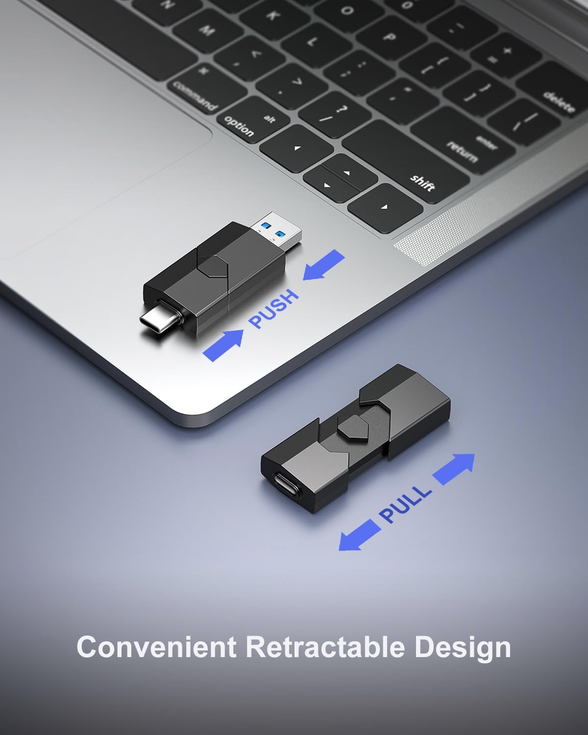 RAOYI 64GB 2 1 3.0 17/16/15 USB C Flash Drive in Type C + USB Flash Drive Dual OTG Retractable Type-C Thumb Drive