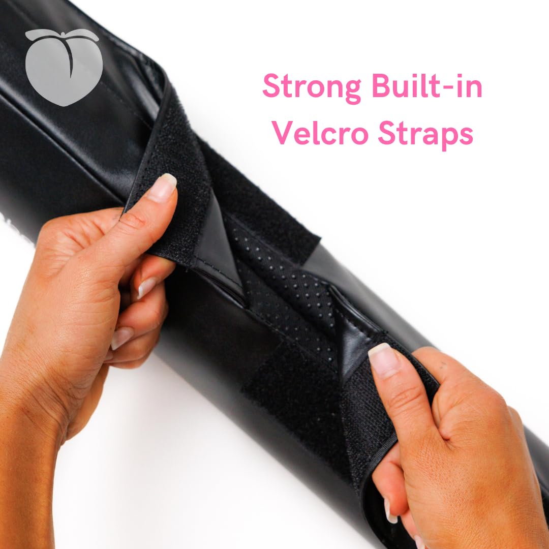 Peach Bands Barbell Pad with Secure Straps for Squats and Hip Thrusts (Black Vegan Leather)