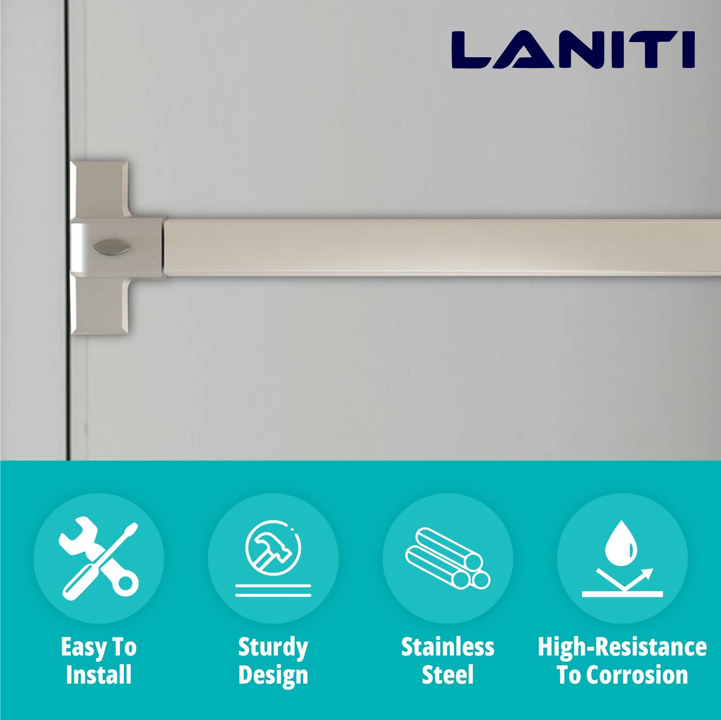 LANITI Hardware Push Bar Stainless Steel Commercial Emergency Exit Bar Panic Exit Device Suitable for Wood Metal Door Exterior Locking Lever Trim. (Lock Cylinder - with Alarm)
