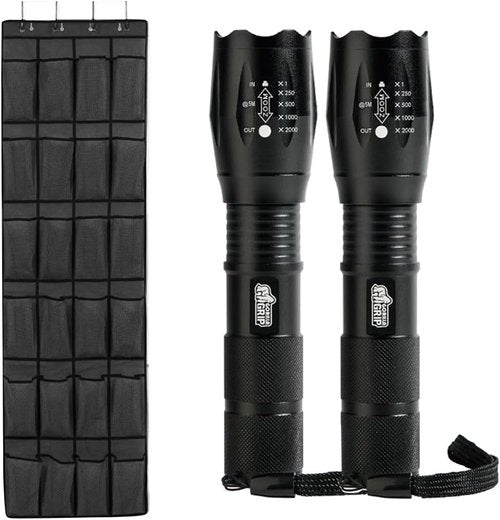 Gorilla Grip Shoe Organizer - Over The Door Storage Solution | Holds Up To 40lbs, 2-Pack with LED Tactical Flashlight, Black