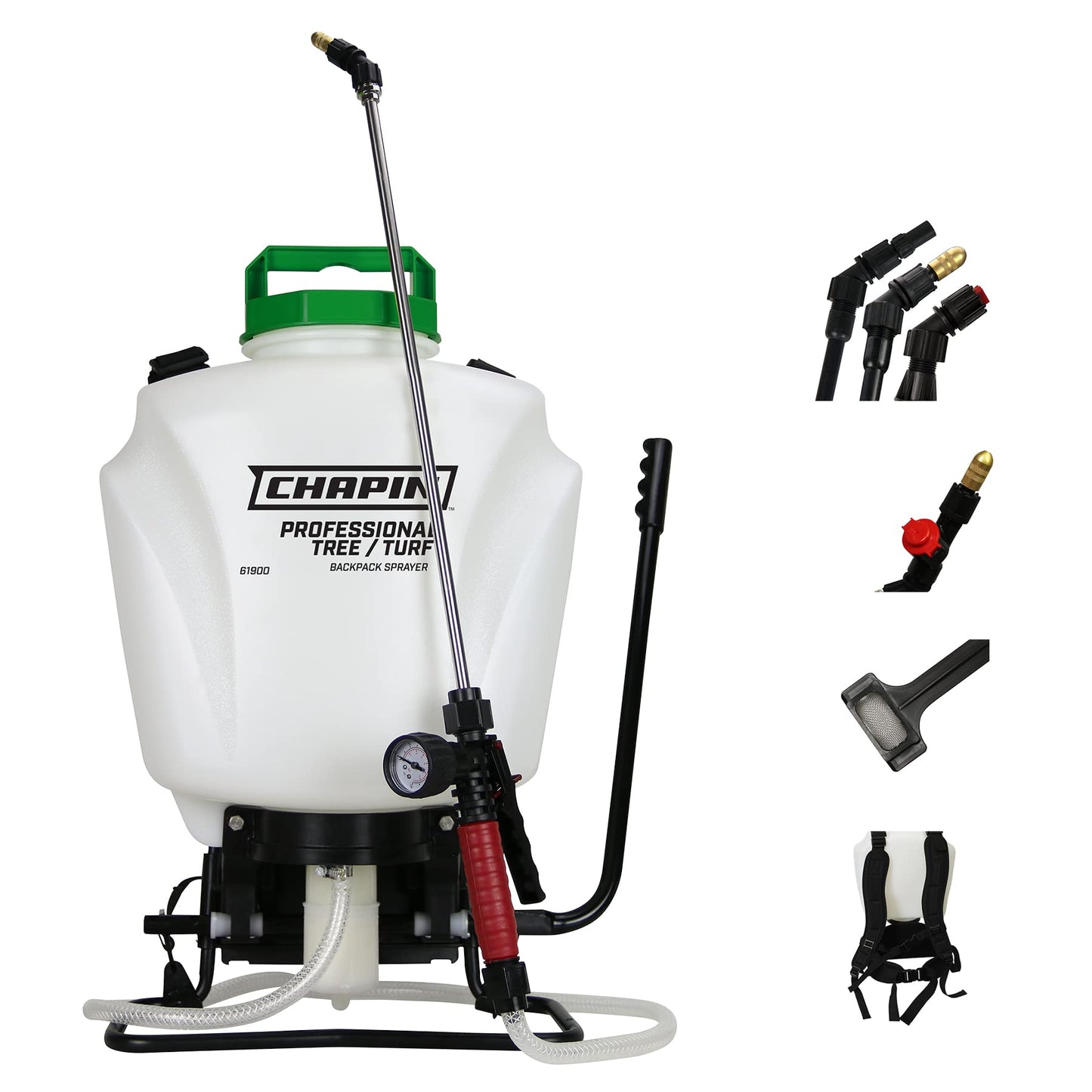 Chapin 61900 Made in The USA 4 Gallon Tree and Turf Pro Commercial Backpack Sprayer with Stainless Steel Wand, 3 nozzles, 3 Stage Filtration, Translucent White