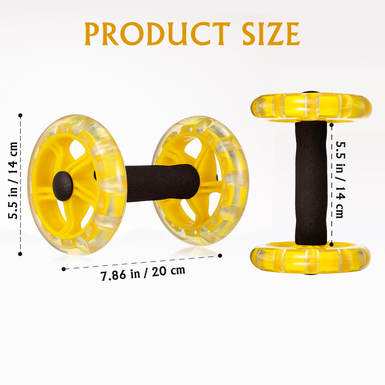 Kisangel Dual Ab Roller Wheel Set for Core Workout, Portable Abdominal Exercise Equipment with Foam Grip for Home Gym, Lightweight Fitness Training Tool for Men and Women, Yellow