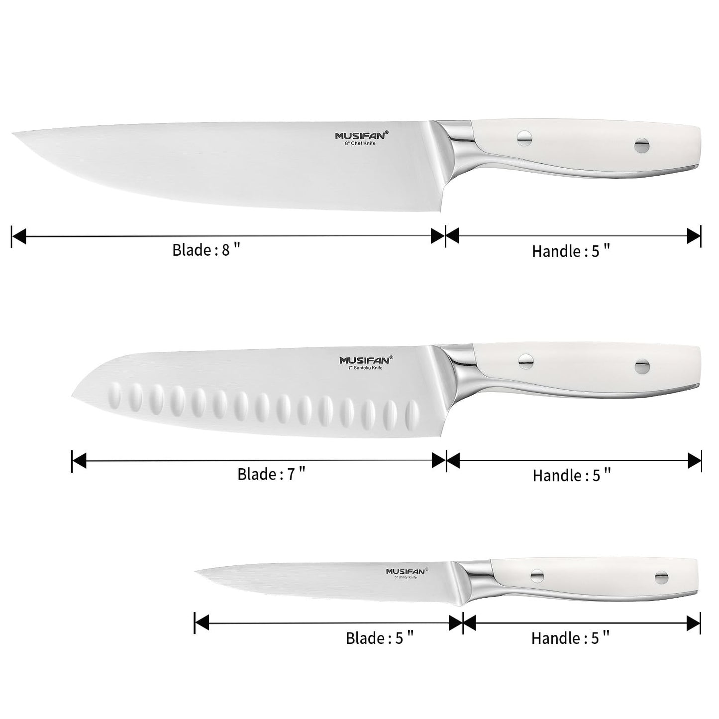 Musifan 3-Piece Chef Knife Set, Professional Ultra Sharp Kitchen Knives For Cooking High Carbon Stainless Steel, With Ergonomic Handle Design (three)