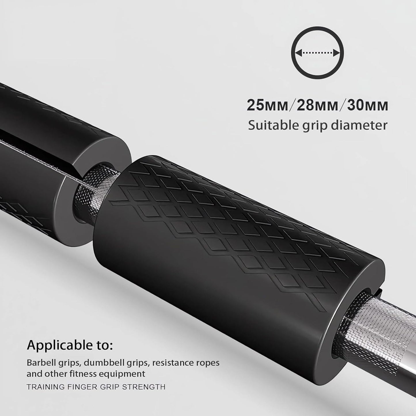 Thick Dumbbell & Barbell Grips for Weightlifting - High-Density Silicone Rubber, Non-Slip Gym Grips for Muscle Growth, Hand Stress Relief, Arm Blaster Adapter Black (1 Pair)