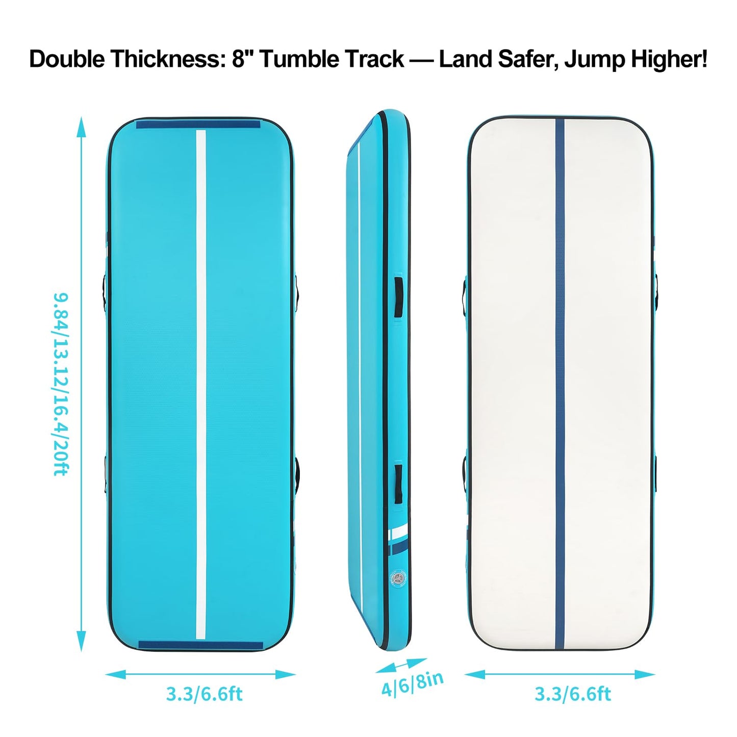 Tumble Track, Inflatable Tumbling Mat,Tumble Track Mats for Gymnastics, and Tumble Track with 8 Inches Thickness for Home, Training, Cheerleading, Yoga, Water with Pump (Green, 10ft×6.6ft×8inch(3x2x0.2m))