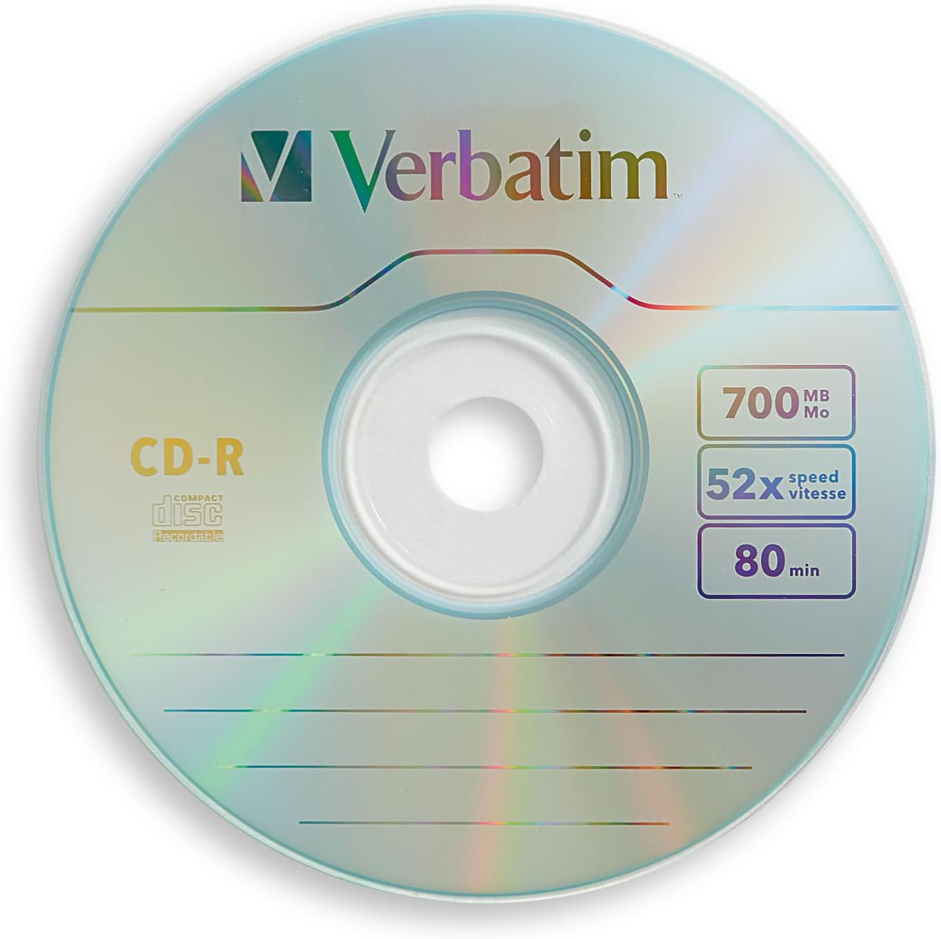 Verbatim 700MB 80 52x 50 Pack CD-R Blank Discs Minutes Recordable Disc for Data and Music - Spindle,Silver