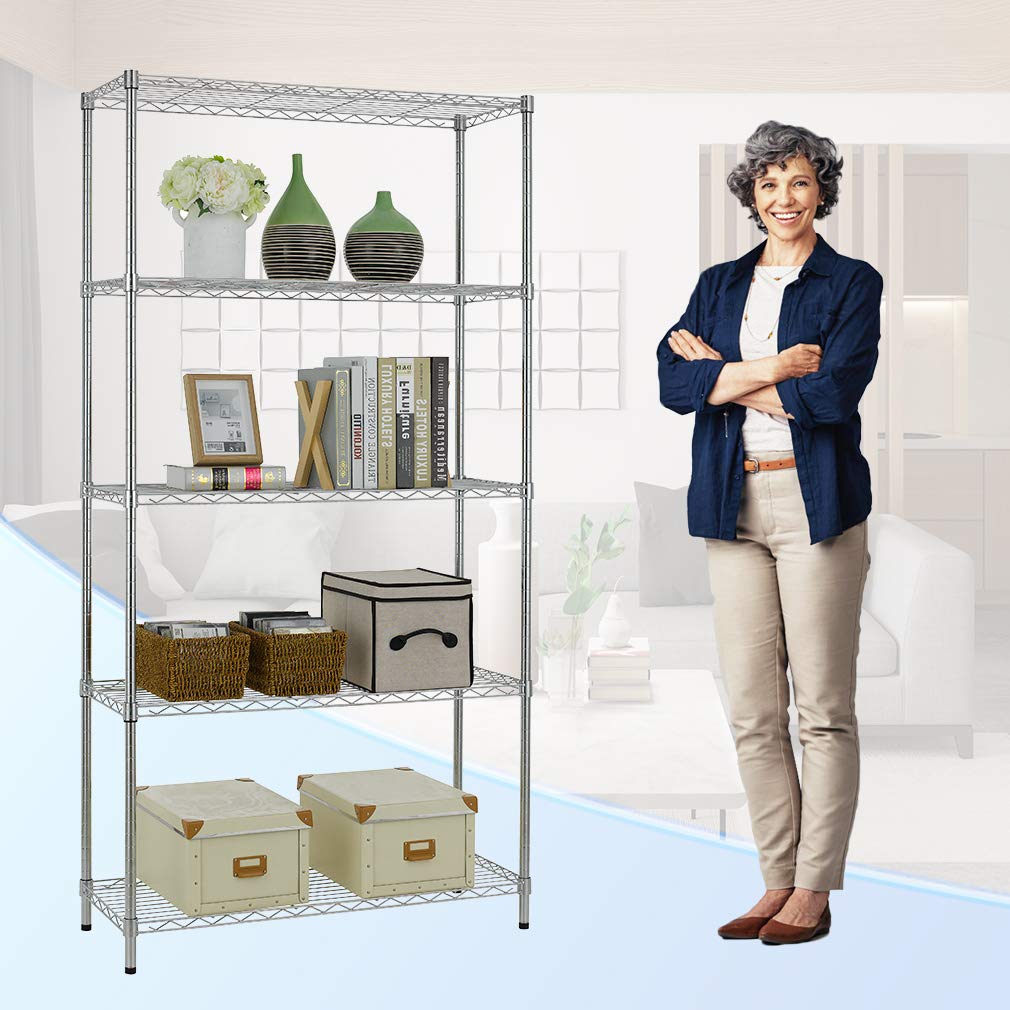 BestMassage 82"x45"x18" 6 Tire Wire Shelving Unit NSF Storage Shelves Large Heavy Duty Metal Shelf Organizer Height Adjustable Commercial Grade Steel Rack 2100 LBS Capacity with Wheels (Chrome)