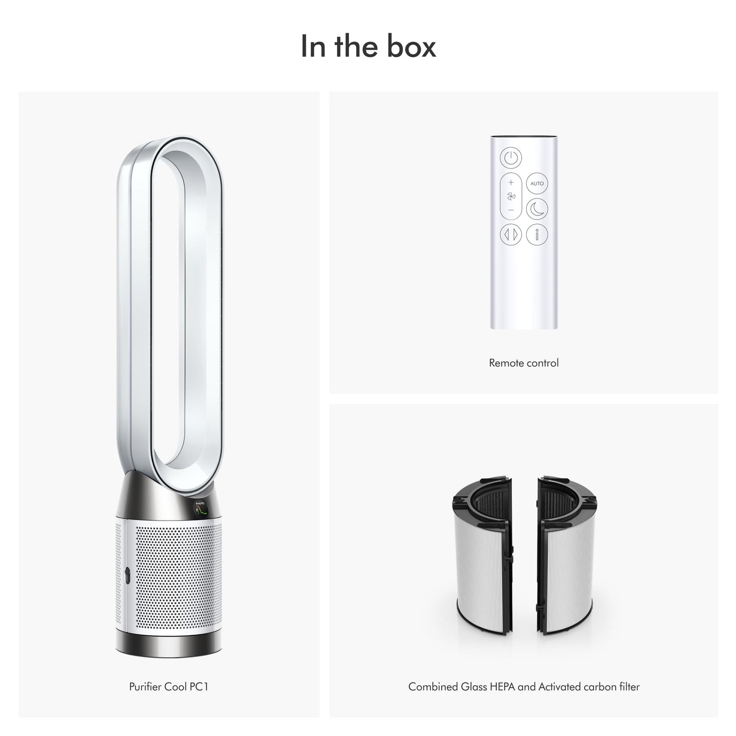 Dyson Purifier Cool PC1, HEPA Air Purifier Tower Fan, App and remote controlled, 350° oscillation, 10 levels, bladeless (White)