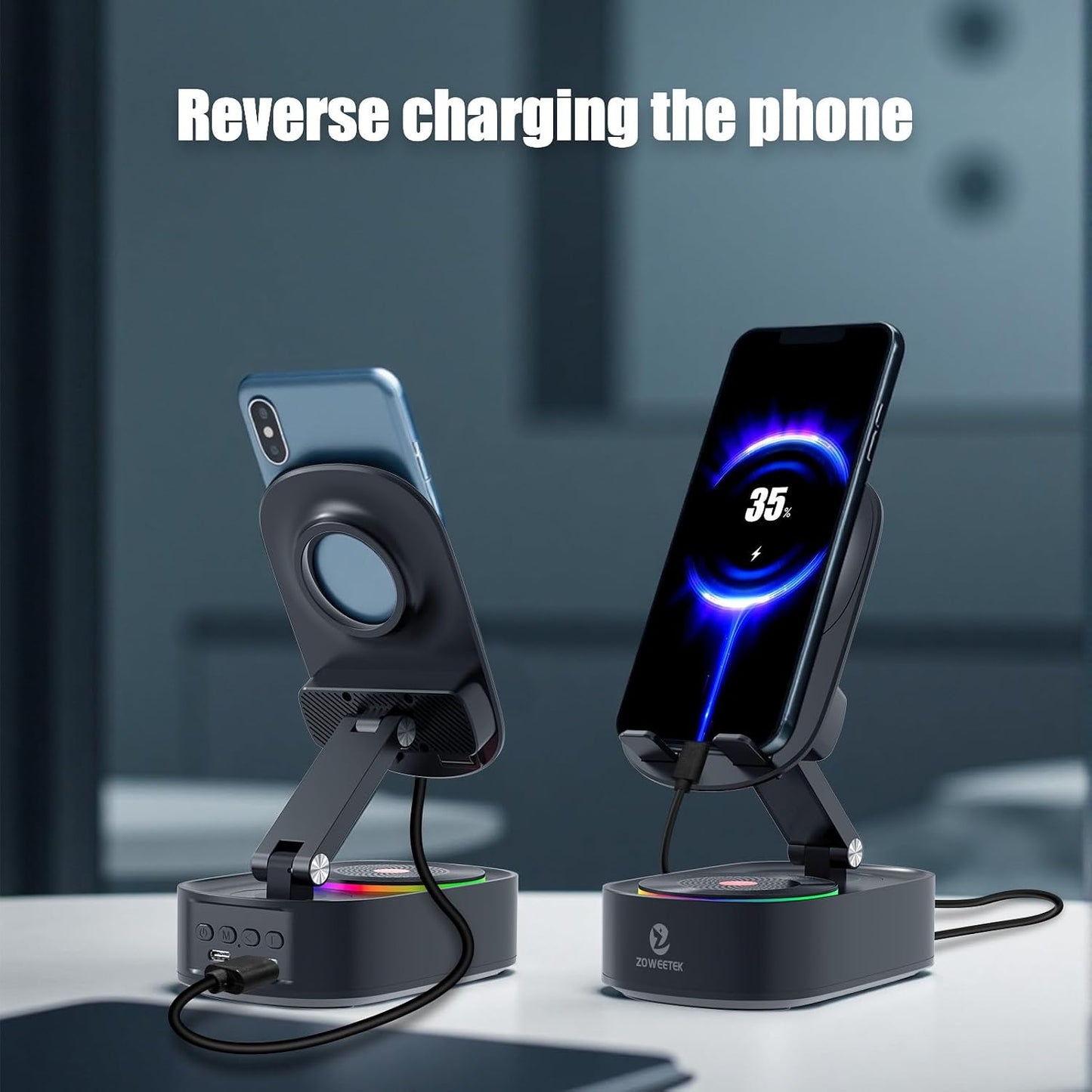 ZOWEETEK Sound,8H 5.3,Anti-Slip Cell Phone Stand with Wireless Bluetooth Speaker,Loud + Playtime,Bluetooth Base,Phone