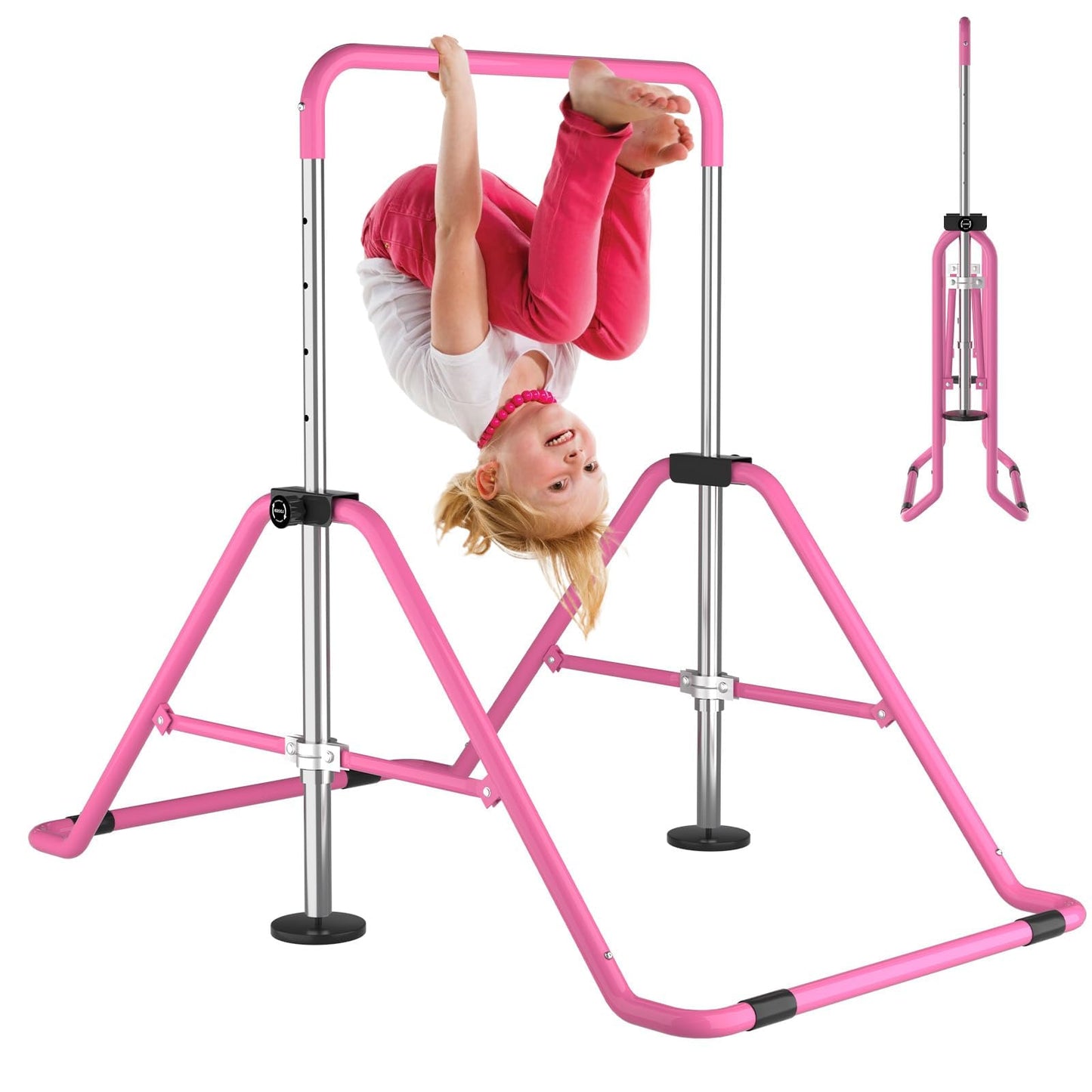 WATBKHE Kids Gymnastics Bar Gymnastic Equipment for Home Adjustable Height Gymnastic Training Bar Gymnastic Stuff for 3-7 Years Old Girls (Pink)