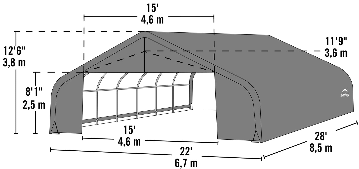 ShelterLogic 82244 Green 22'x28'x12' Peak Style Shelter