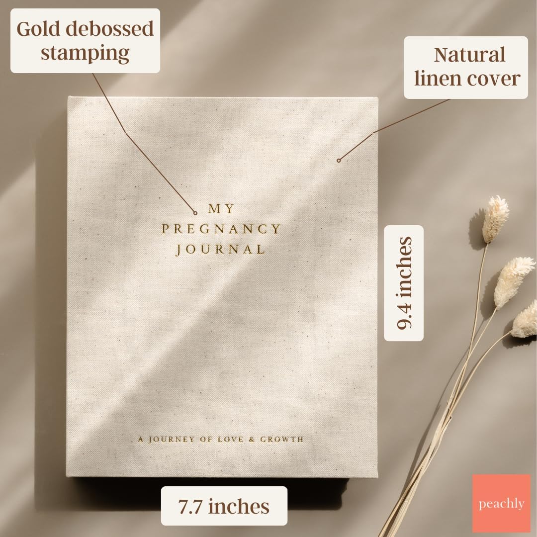 Peachly Pregnancy Journal - Linen Keepsake Book to Capture Milestones | Ideal for First-Time & Experienced Moms