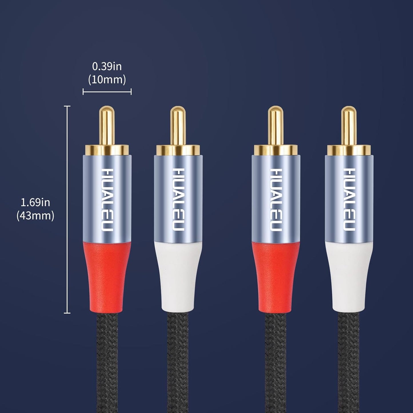 10FT 2RCA 2RCA Cord,2 player-2Pack Gold-Plated Male to Male Aluminum Shell Auxiliary Audio RCA M/M Stereo Audio Cable