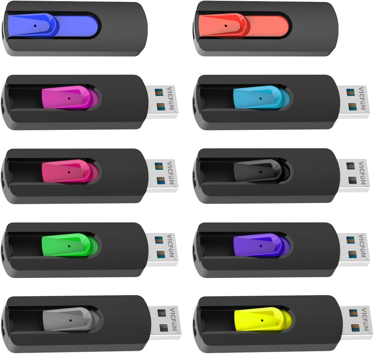 VICFUN 10 Pack 128MB 2.0 128MB, Pack USB Flash Drives USB Flash Drive Slide Retractable USB Memory Stick Multi-Color