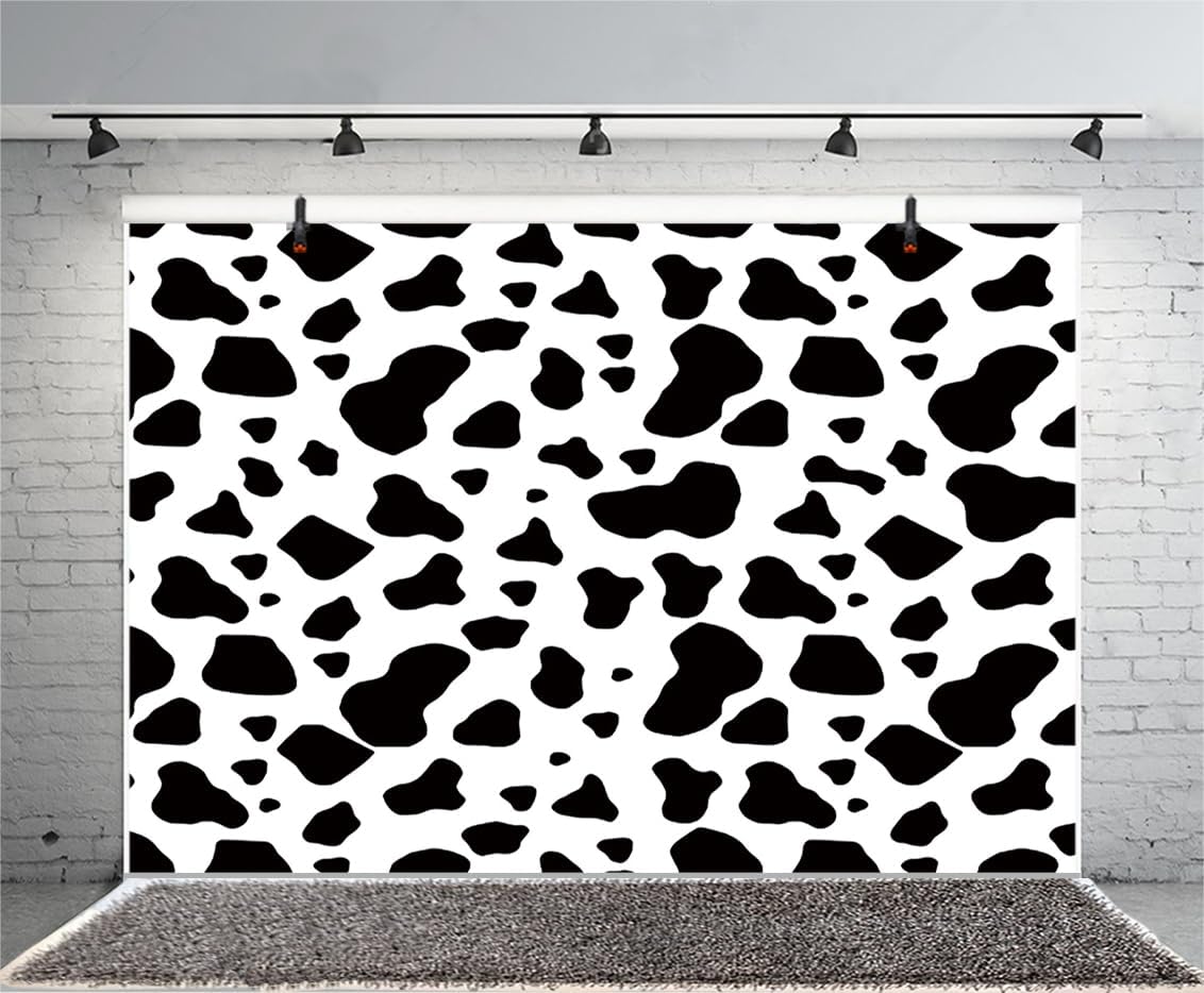 AOFOTO 10x6.5ft Cow Party Backdrop Black and White Dairy Cattle Holy Cow Print Farm Animals Theme Happy Birthday