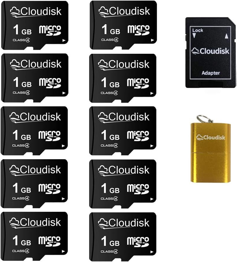 Cloudisk Pack 10 1GB C4 (1GB) of Micro SD Card Flash Memory Card with SD Adapter, Card Reader