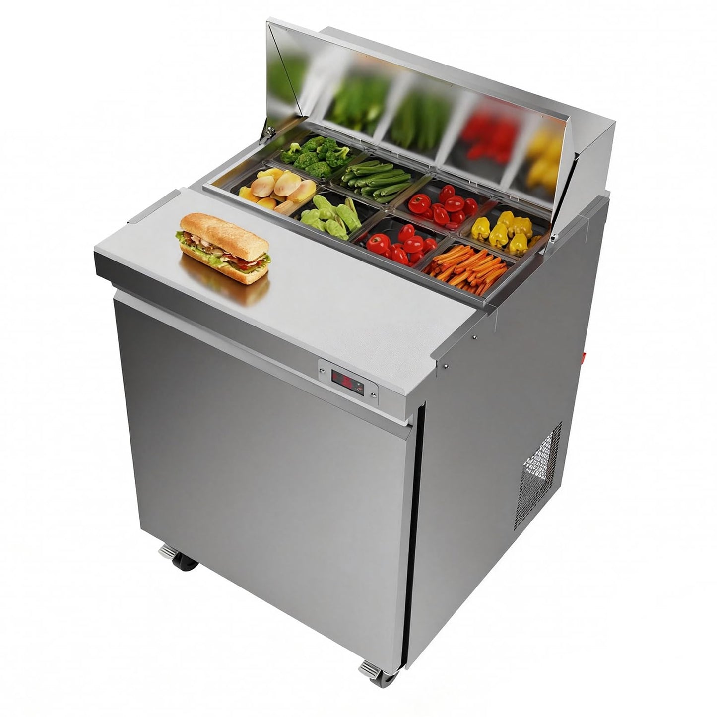 ECEVT 29" W Commercial Refrigerator Sandwich Salad Prep Table Refrigerator Stainless Steel with 8 Pans, Kitchen Equipment for Restaurant, Bar, Shop, Buffet, etc, ETL/NSF/DOE Approved