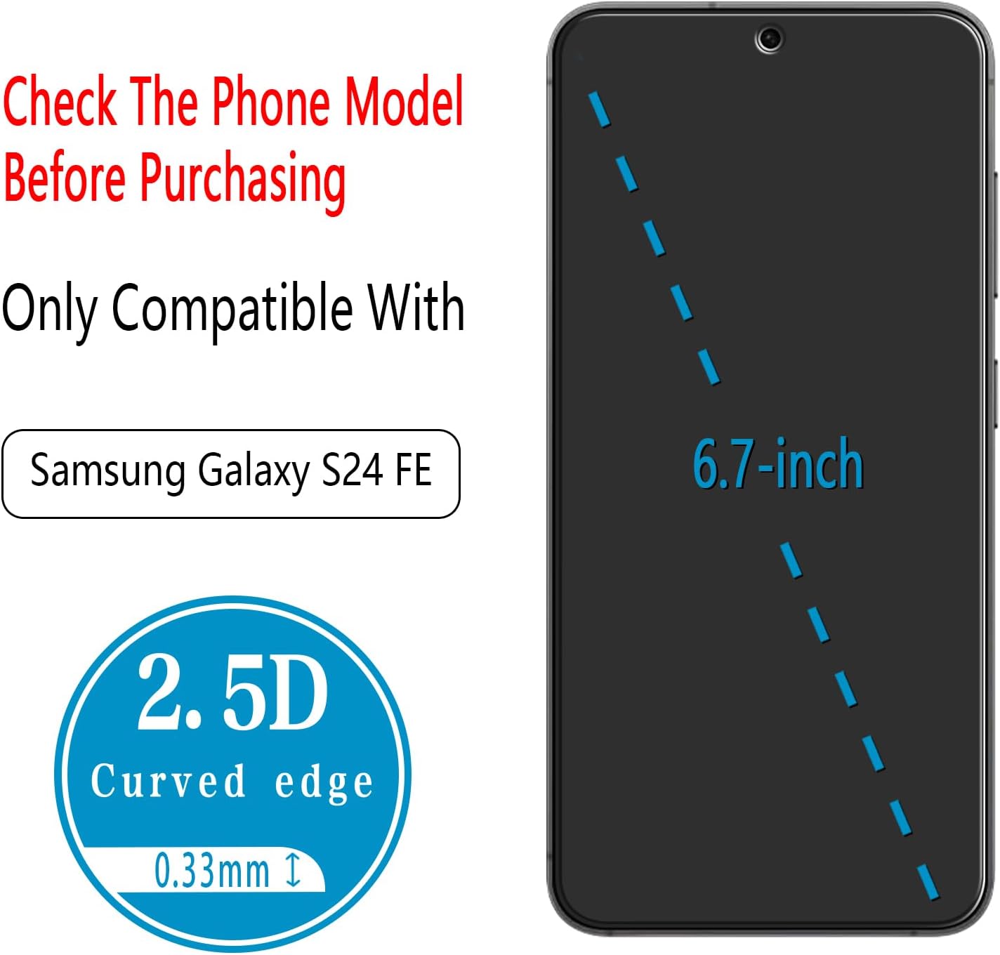 (2 Pack) S24 Screen Protector Designed for Samsung Galaxy FE Tempered Glass, Support Fingerprint Unlock, Anti Scratch