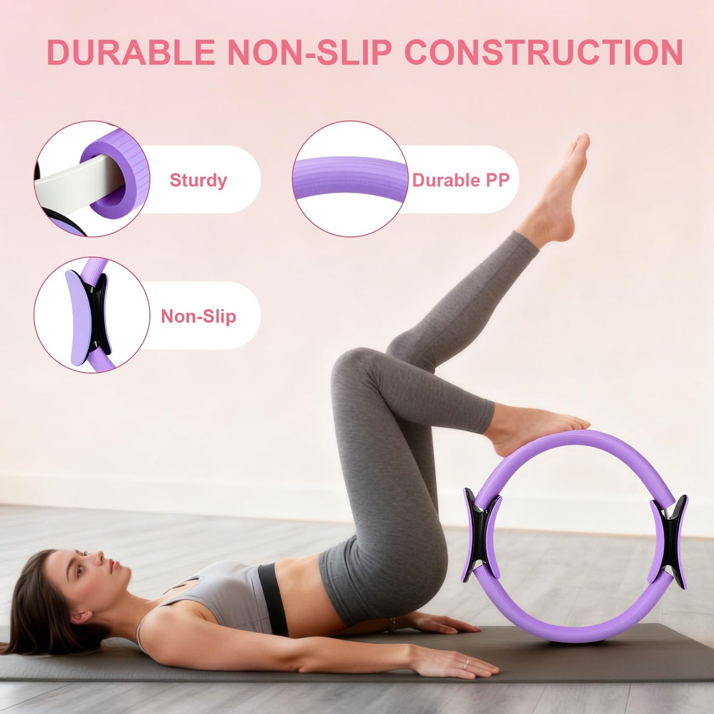 BYYNNE Home Pilates Kit for Women - 14 Pcs Pilates Equipment Set with Pilates Ring and Ball, 5 Resistance Bands Etc Accessories for Beginners Home Workouts - Includes Workout Guide (Purple)