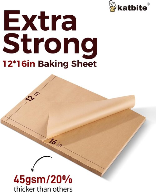 Katbite Unbleached Parchment Paper - 200 Pcs 12x16 In Macaron Sheets for Baking & Cooking
