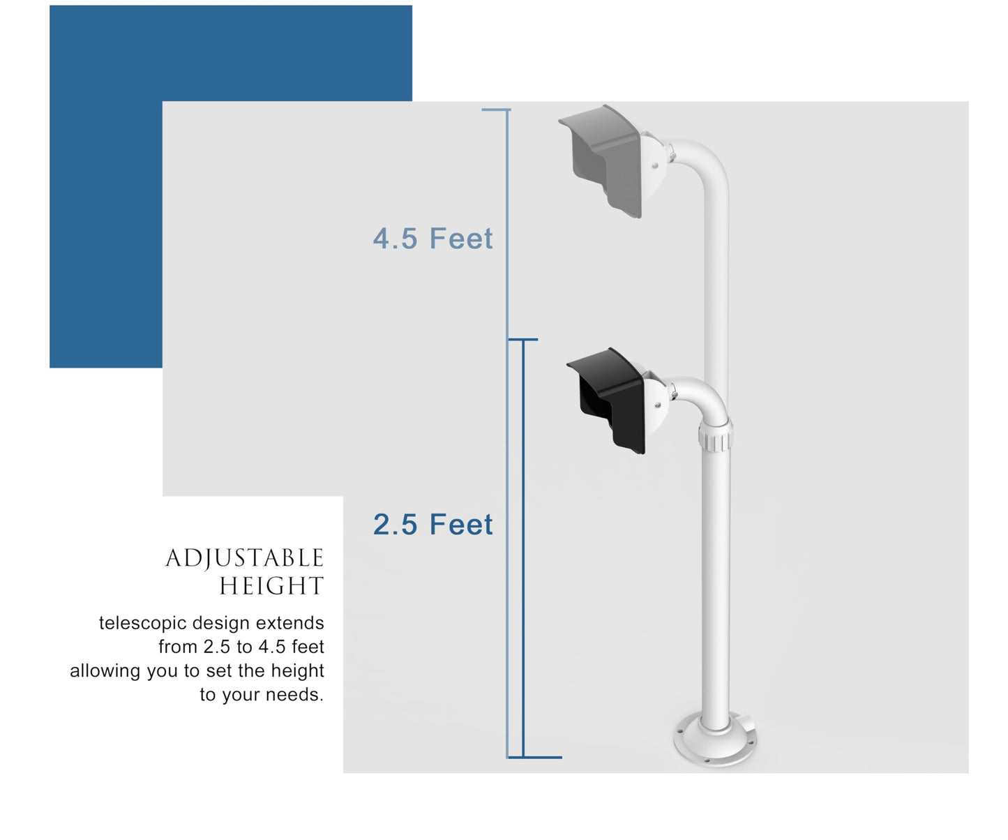 Blütezeit Universal Gooseneck Pedestal Post 30''–54'', Wired Wireless Keypad Stand Compatible with Mighty Mule Ghost Controls, Heavy-Duty Aluminum Mount for Gate Openers Access (White)