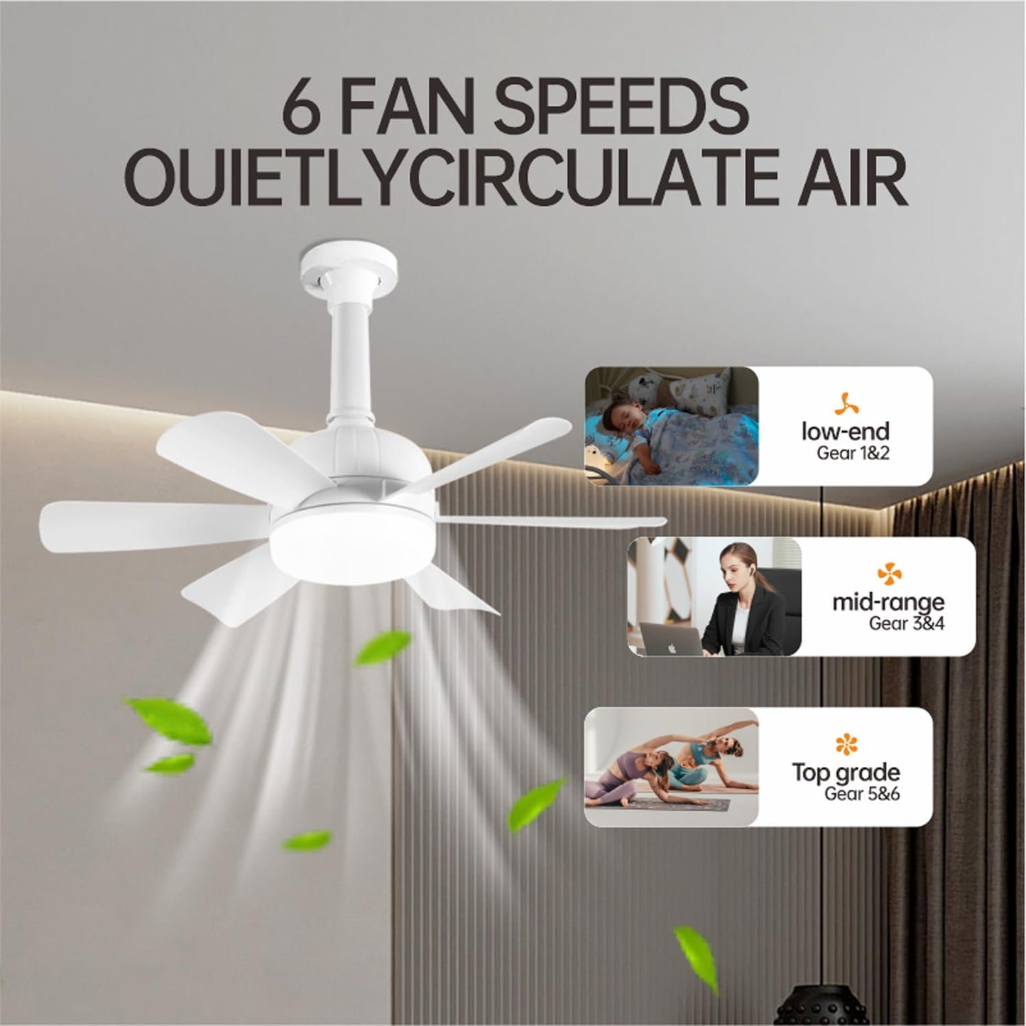 Socket Fan LED Ceiling Lights,18inch APP Control E26 Fans Bulb with Remote & Dimmable LED Ceiling Fan Lights,3Color 3000K-6500K,1800LM Fan Light Bulb Screw in Ceiling (White-2Pack)