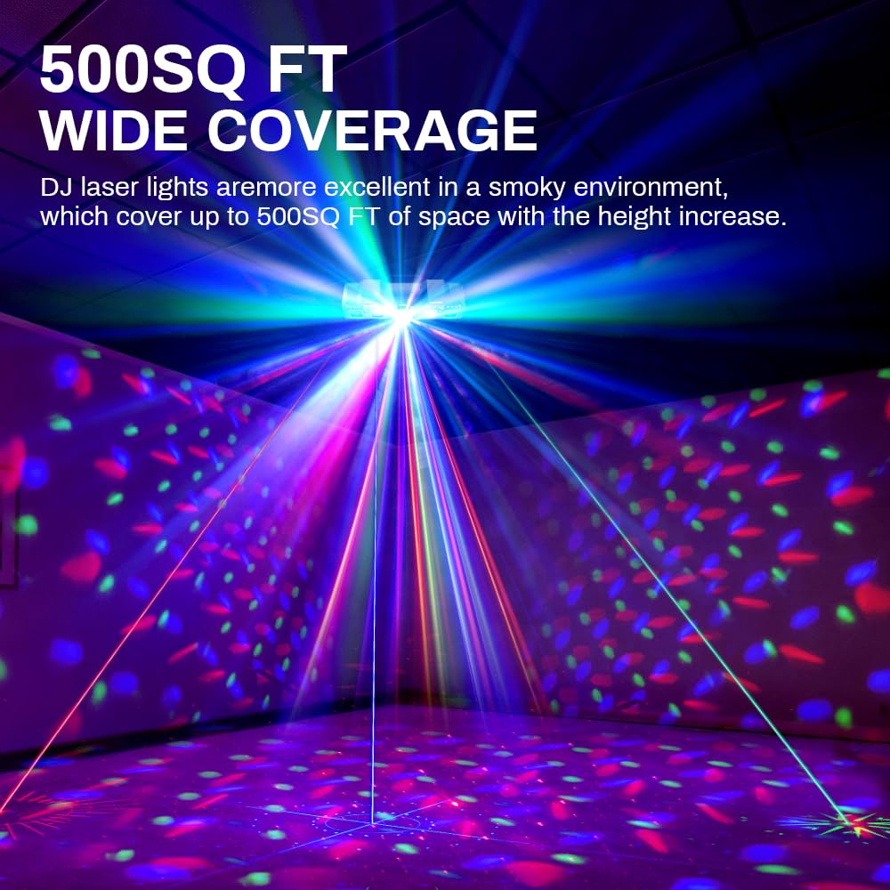 EYTSE DJ Lights for Parties, Pro 8 in 1 DMX512 Laser Light Show with Disco Ball Light, RGB and Gold Strobe,UV Black Lights-Sound Activated LED Lighting for Home, Karaoke, Clubs, Gigs, and DJ Lighting