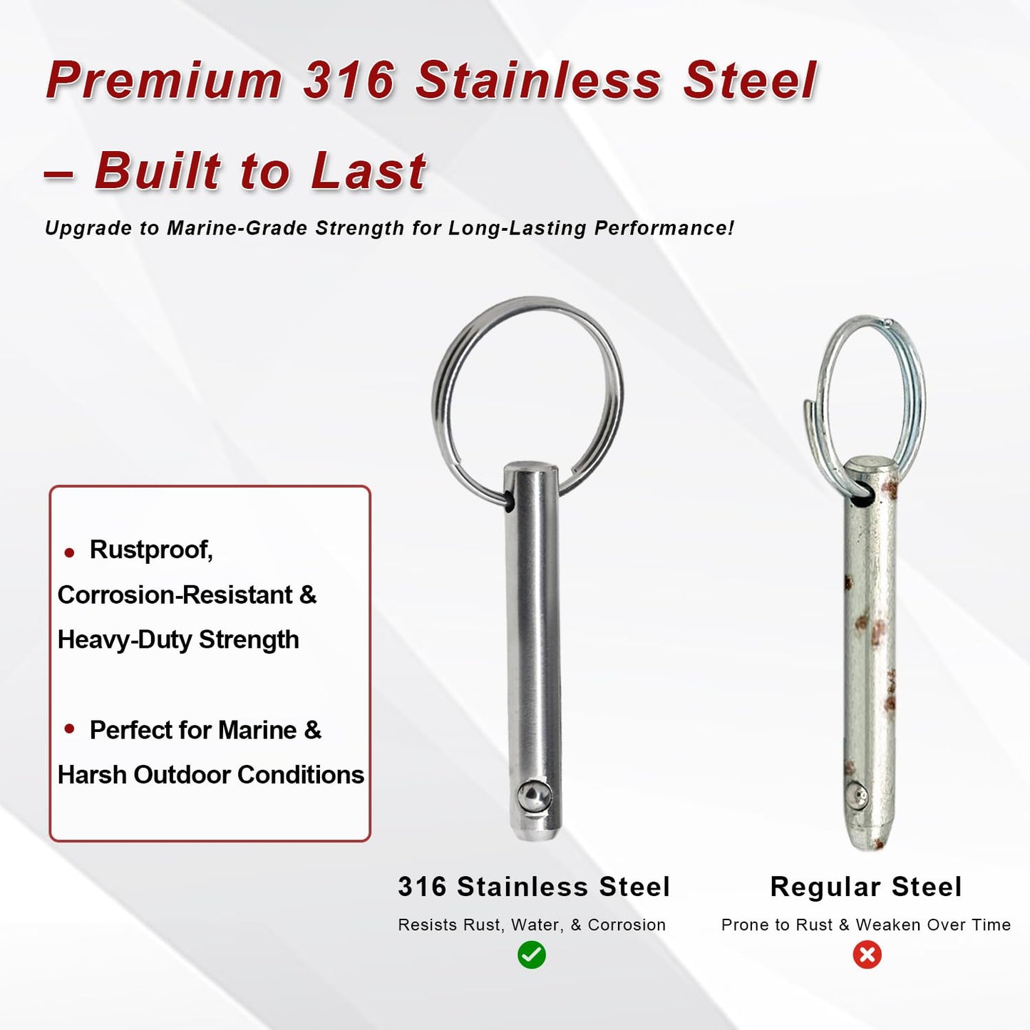 Chuuparts Set of 2 Quick Release Pins, 5/16" (8mm) Diameter, 2.17" (55mm) Total Length, 1.54" (39mm) Usable Length, Made of 316 Stainless Steel, Ideal for Bimini Tops and Marine Hardware