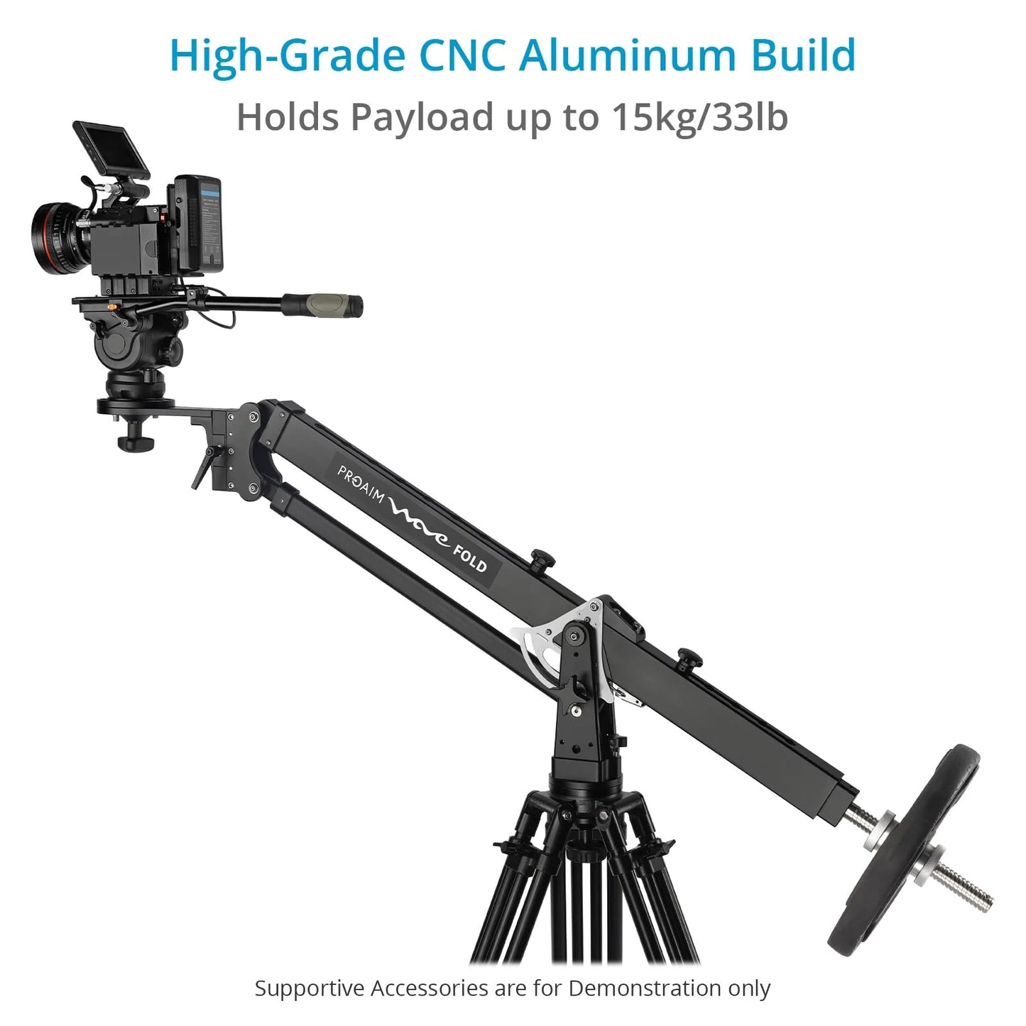 PROAIM 7.2ft Wave Fold Video Camera Jib Crane. 15kg/33lb Payload. 100mm Camera & Tripod Mounting. Quick Dovetail Mechanism. Telescopic Front & Rear Pivot Adjustments (JB-WVFD-01)