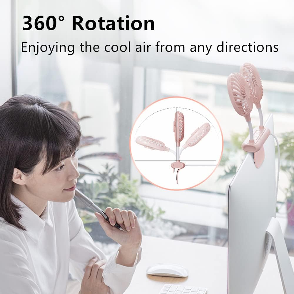 THRRLY 2 3 Monitor Fan with Rotatable Heads, Speeds, Sturdy Clamp, USB Powered Cooling Fan for Office Desk & Laptop.
