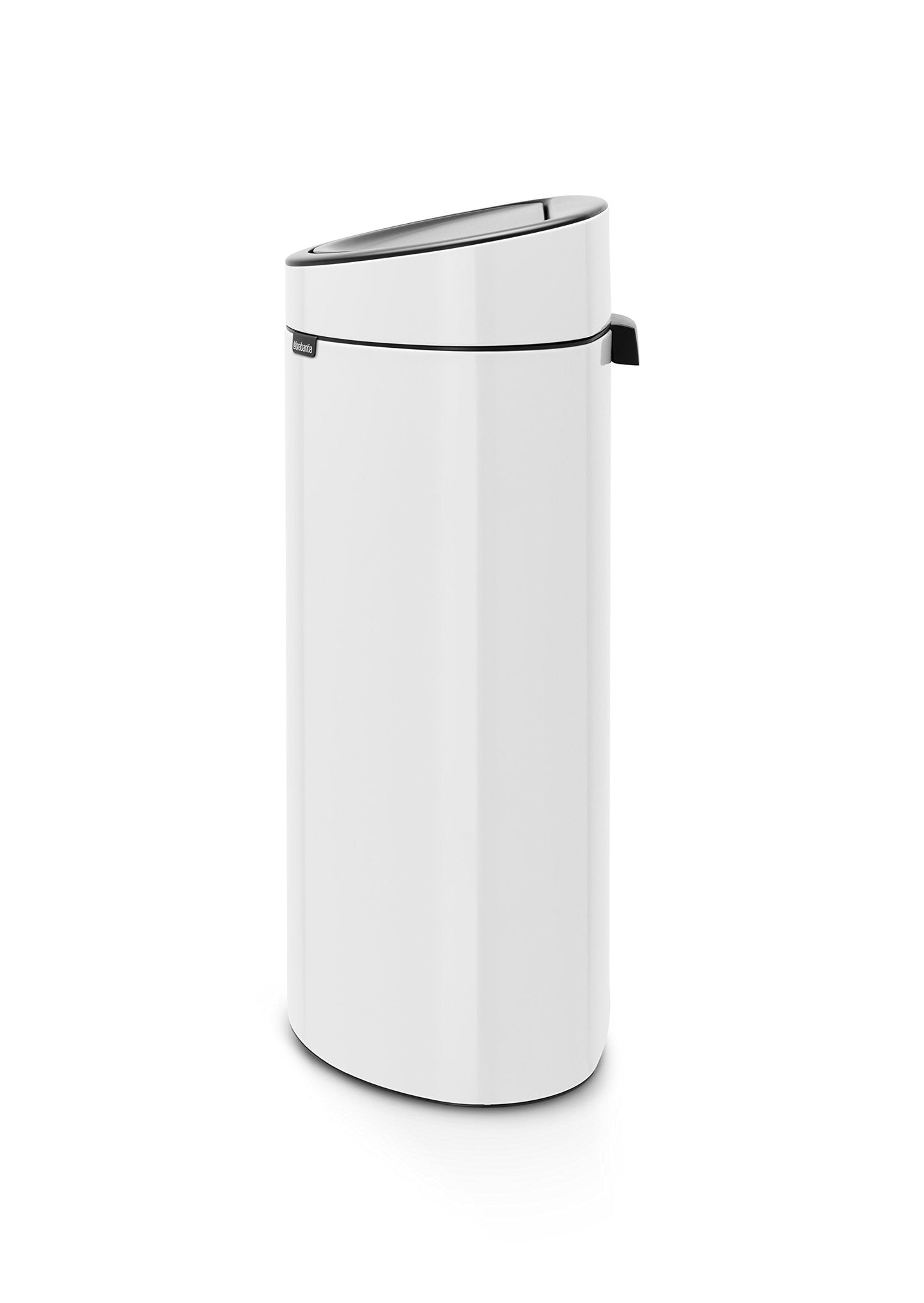 Brabantia Press-Top Kitchen Trash Can with Flat Back | White | 10.6 Gallon / 40L | Home Trash Can with Soft-Touch Stay-Open Lid & Removable Inner Bucket | Fits Flat Against Walls | + Trash Bags