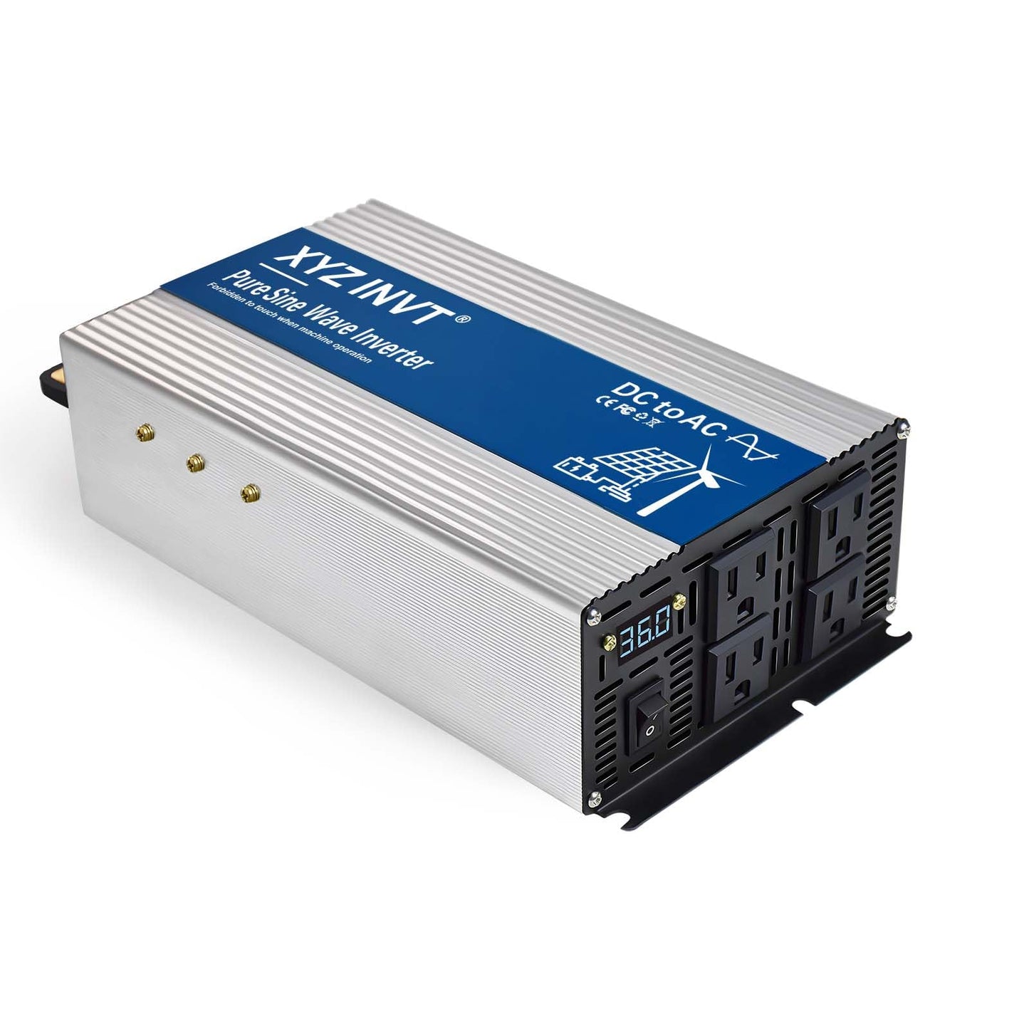 XYZ INVT 2000W Pure Sine Wave Inverter DC 12V to AC 110V 120V, 3600W Peak Power Inverter with 4 AC Outlets and LED Display for Car, Truck, Solar, Home Off Grid Over 90% Efficiency