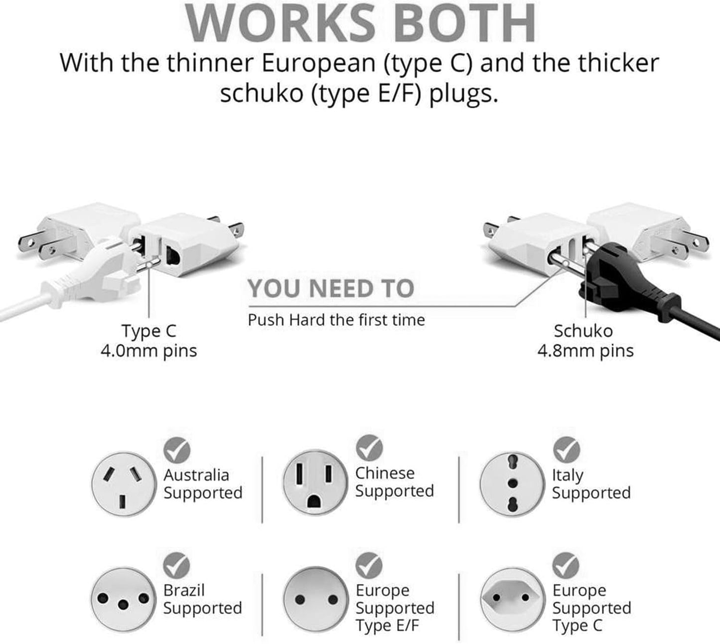 ALINNA 2 Pack 6A 100-250V, GRLRCR US Plug Adapter, EU AU CN to US America Travel Plug Adapter AC Outlet Power
