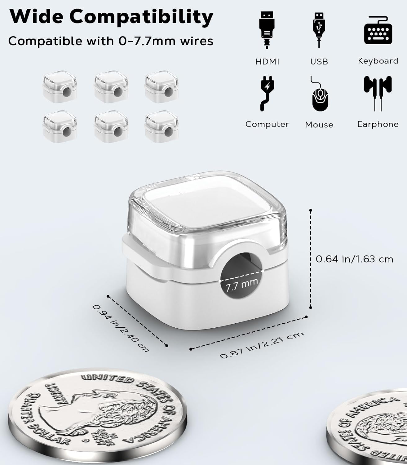 MoKo 6 Pack Magnetic Cable Clips, Under Desk Cable Management, Adhesive Magnetic Cord Holder, Magnetic Cord Organizer