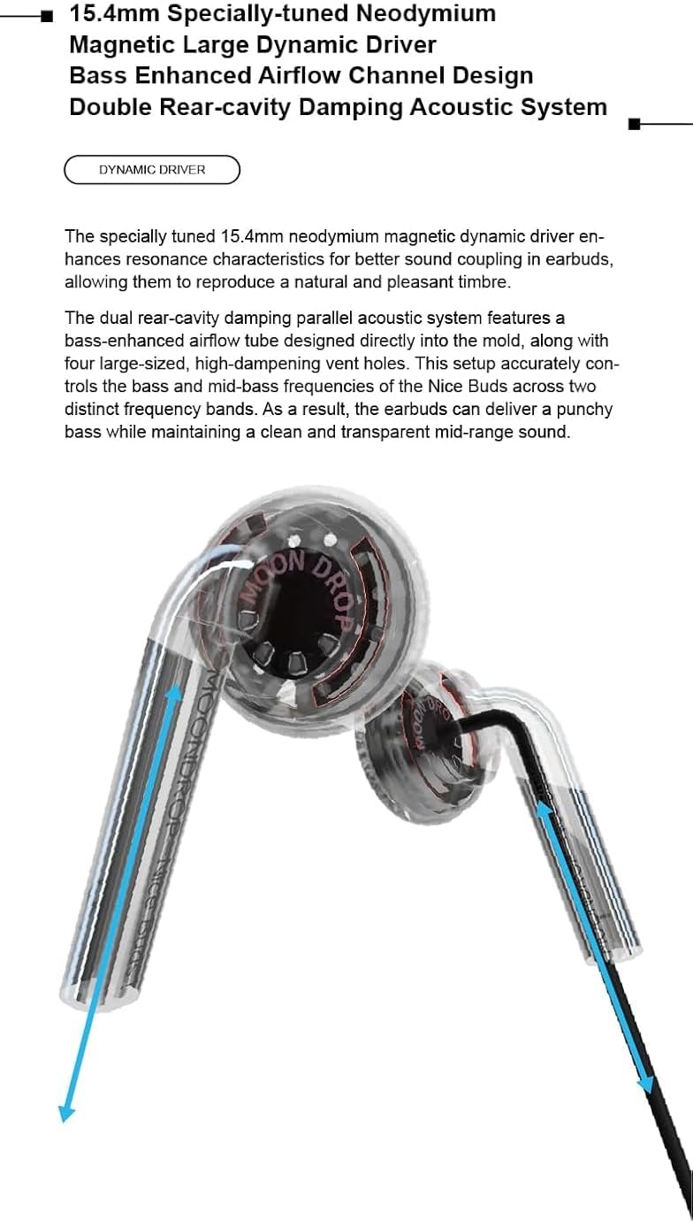 3.5mm Moondrop Nice Buds Flat-Headed Earbuds with Stereo Plug (Black Transparent with Mic)