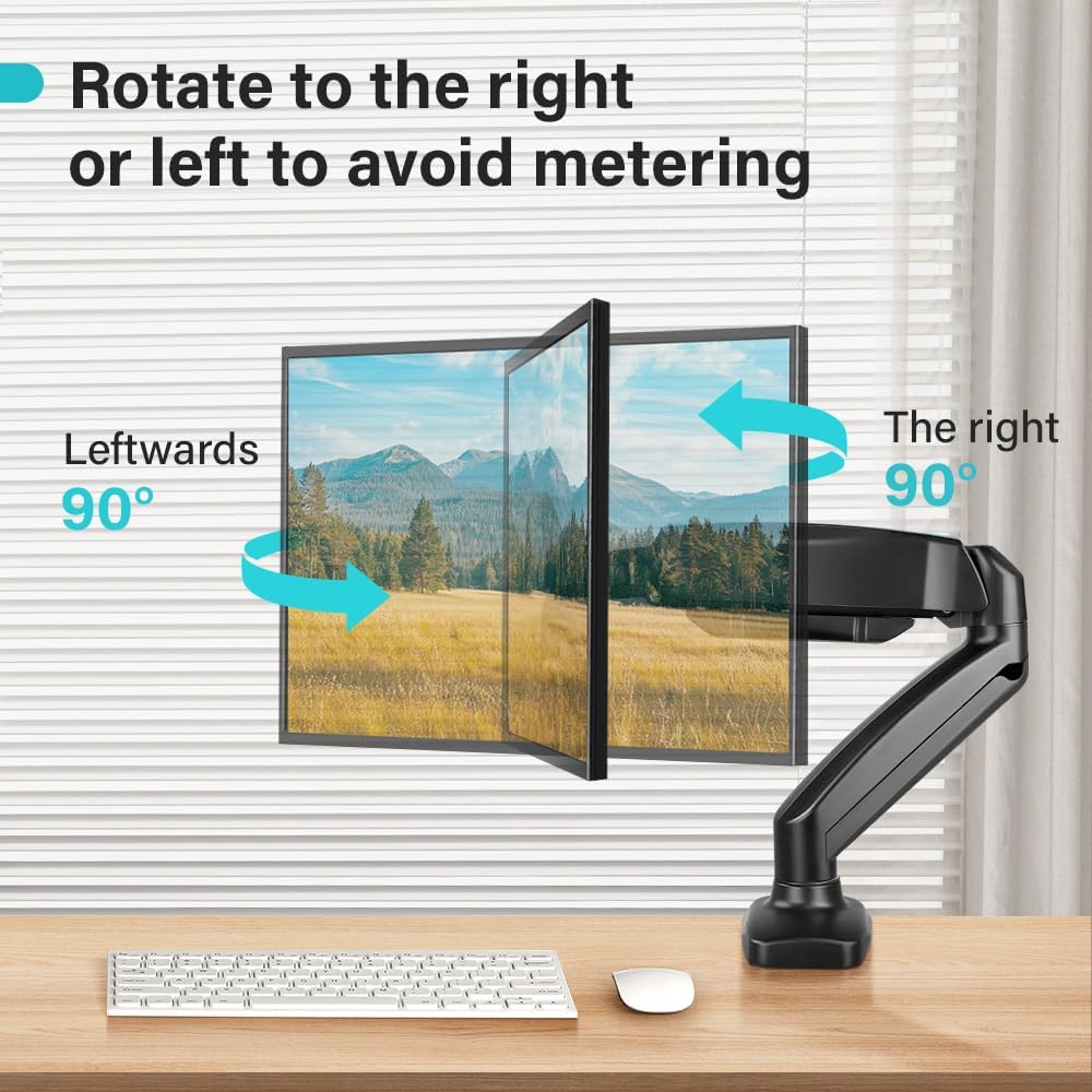 BFTOU 32 inches 17.6 lbs, Grommet Black Single Monitor Arm Adjustable Stand Monitor Mount up to and Computer Desk Mount