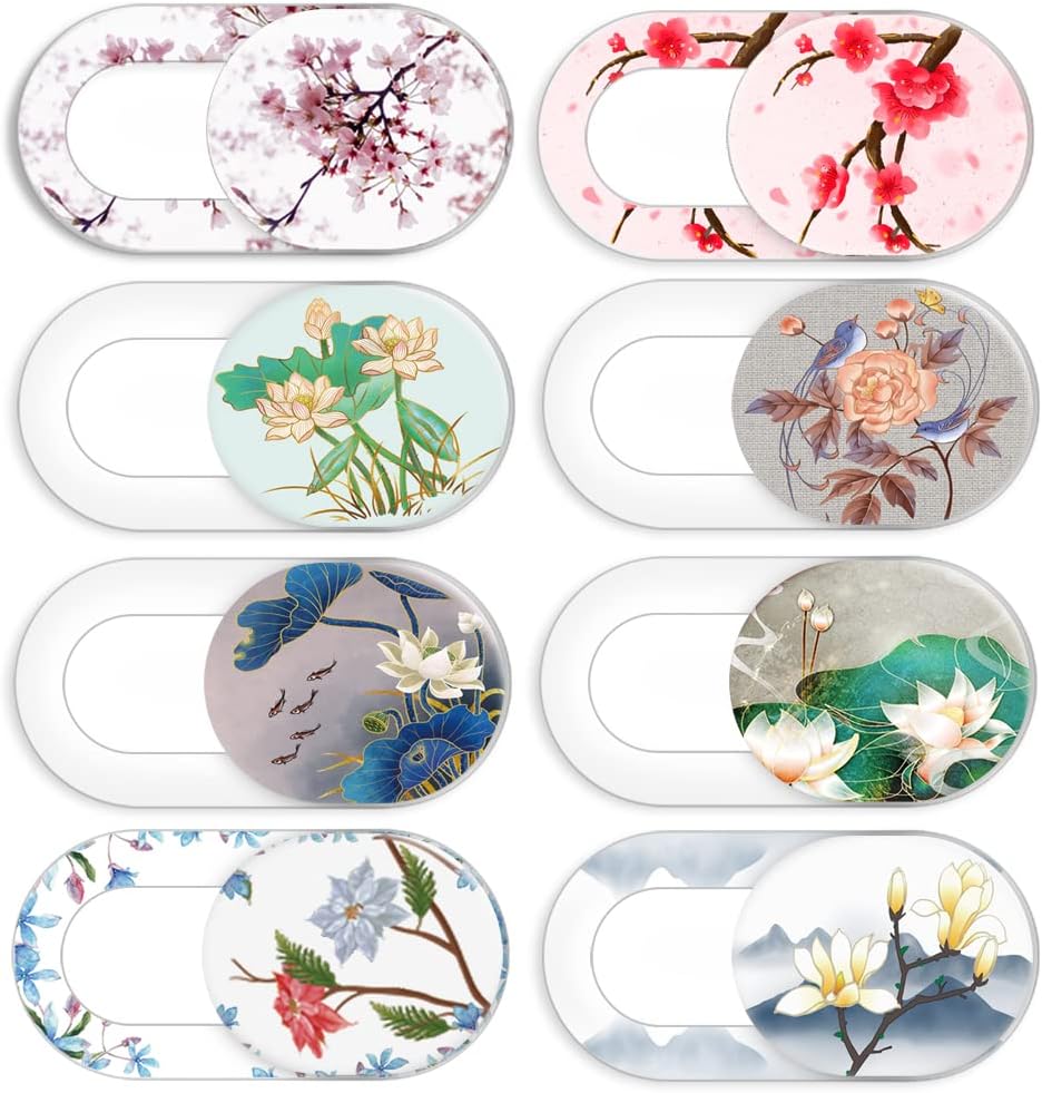 FadyRaye 8 Pack, Laptop Camera Cover Slide Cute Flower Webcam Cover Slide Phone Camera Cover, Ultra-Thin Computer
