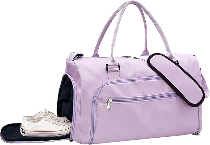woogwin Gym Bag for Men & Women with Shoes & Wet Compartment Waterproof Duffle Bag for Travel Sports Workout Overnight Weekender(21",Purple)
