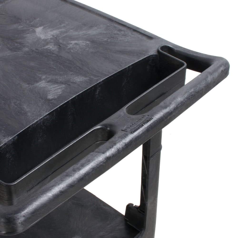 Rubbermaid Commercial Products 2-Shelf Utility/Service Cart Medium Flat Shelves Storage Handle 500 lbs. Capacity for Warehouse/Garage/Cleaning/Manufacturing