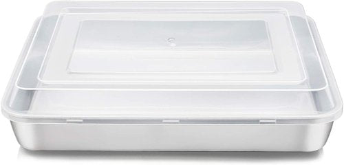 E-far Stainless Steel Baking Pan - 12â x 9Â¾ x 2 Inch Rectangle Bakeware with Lid | Non-Toxic, Heavy Duty & Dishwasher Safe
