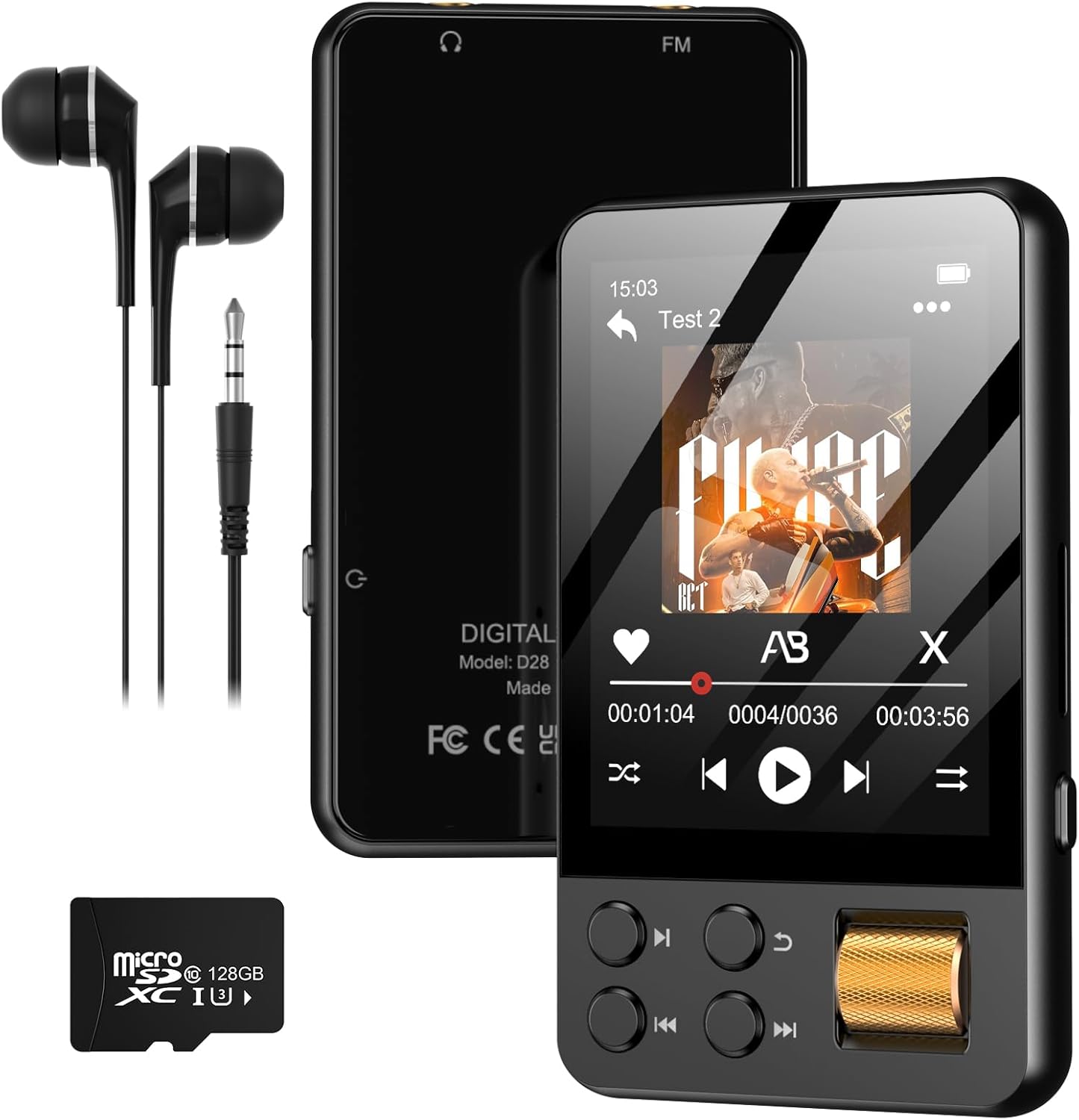AGXOV 128GB MP3 5.4, Player with Bluetooth Music Player with Built-in HD Speaker, FM Radio, Voice Recorder, HiFi Sound