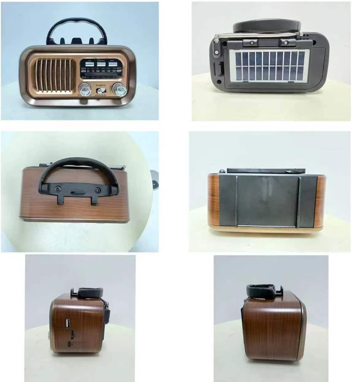 Bingxue MP3 Vintage Portable Radio with Bluetooth & TWS, AM/FM/SW Reception, Solar/D Battery/USB Charging, Player, TF