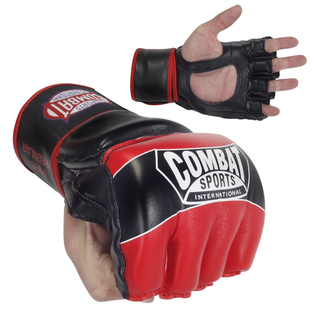 Combat Sports Pro Style MMA Grappling Gloves - 5oz Open Palm Synthetic Leather Fighting Gloves for Mixed Martial Arts, Sparring & Heavy Bag Training, Blue, Medium