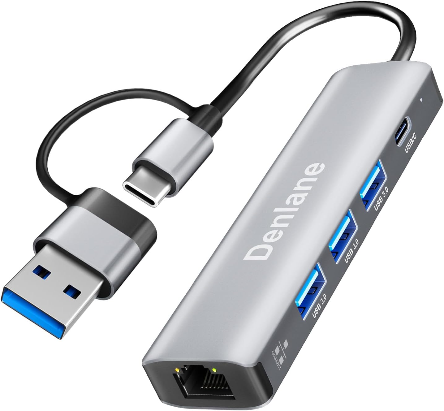 Denlane 3.0 5 2 4-Port 3.0 1000Mbps RJ45 USB C USB to Ethernet Adapter, in Gigabit USB Ethernet Hub for Laptop